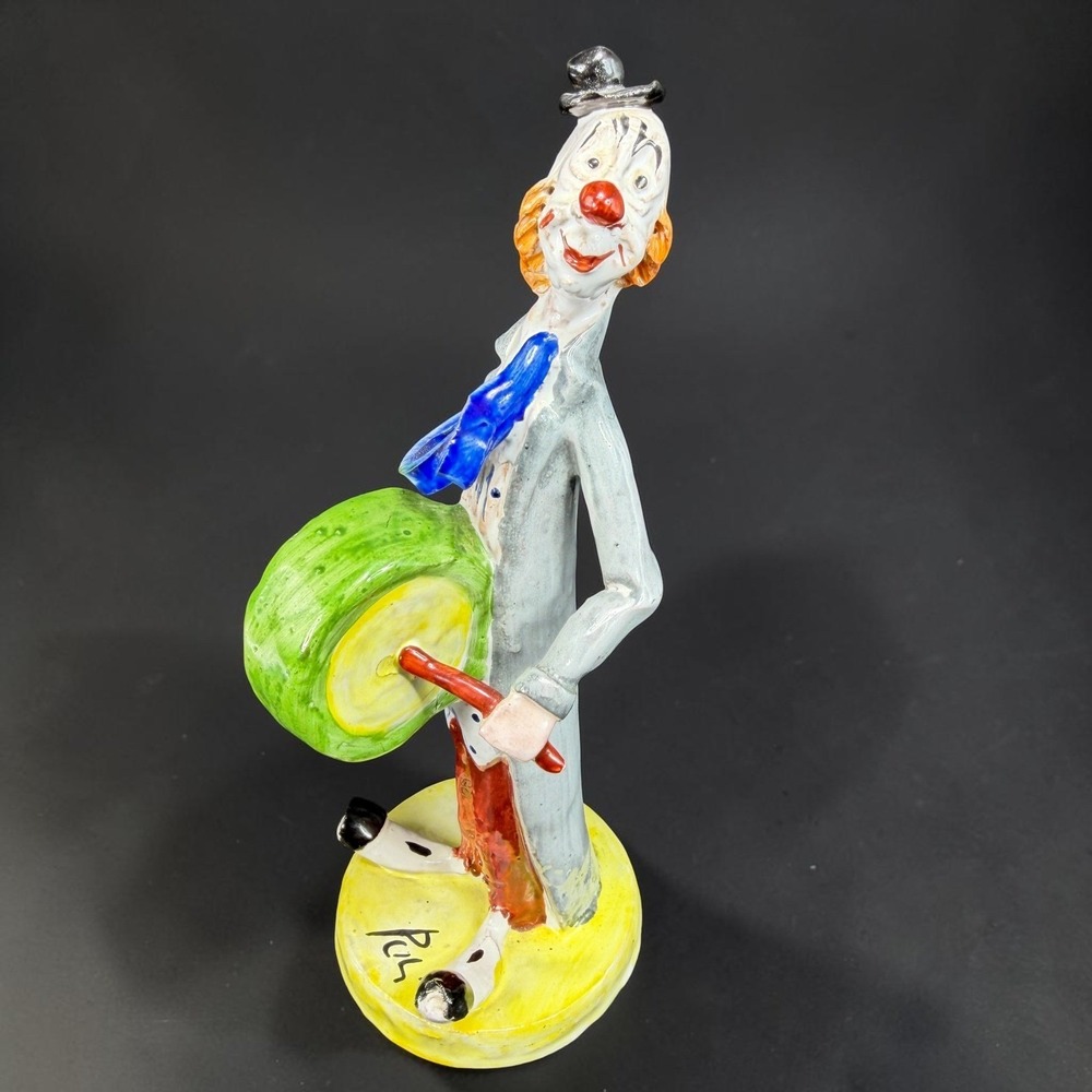 Puli Italy Pottery Clown Figurine Hand Painted‎ Ceramic Drummer Musician 8 Inch